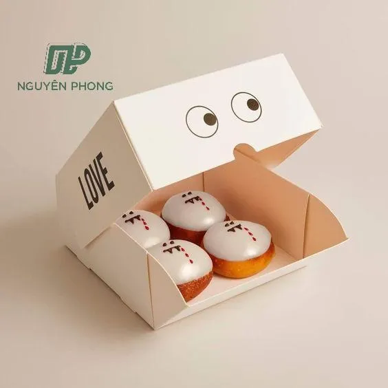 Hộp bánh nắp gập liền thân – mẫu tham khảo hộp giấy mềm ivory/duplex