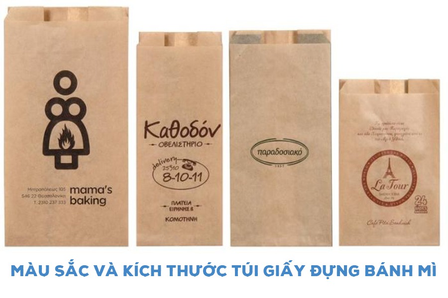 Túi giấy đựng bánh mì có nhiều kích thước và màu chủ đạo là nâu 