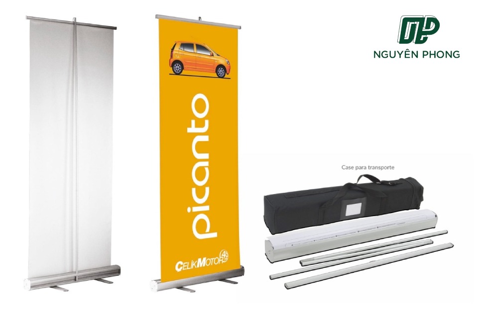 Standee cuốn, còn được gọi là standee đứng, rollup banner hay banner cuốn, hoạt động tương tự như cửa sắt cuốn trong nhà