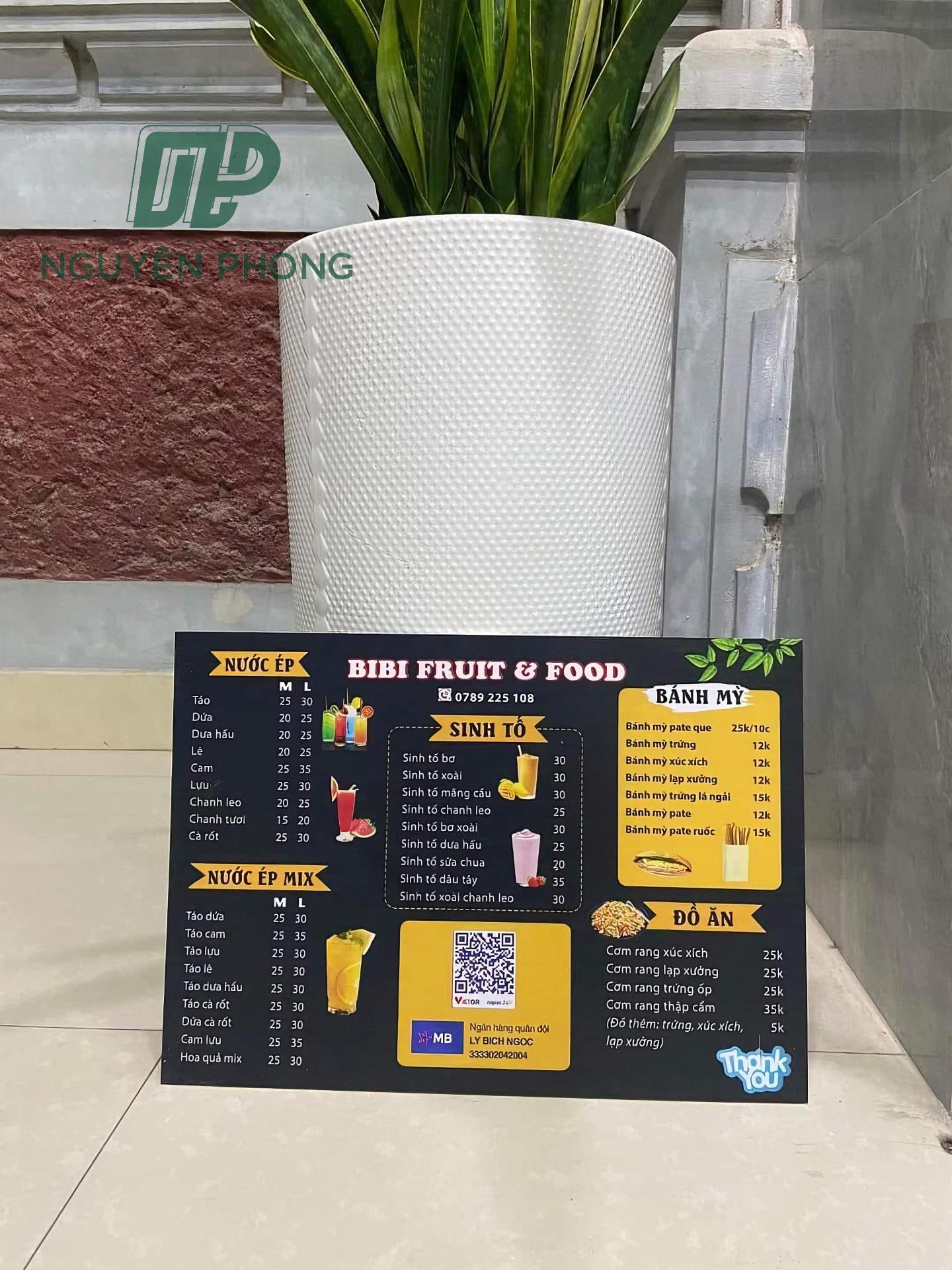 kích thước menu