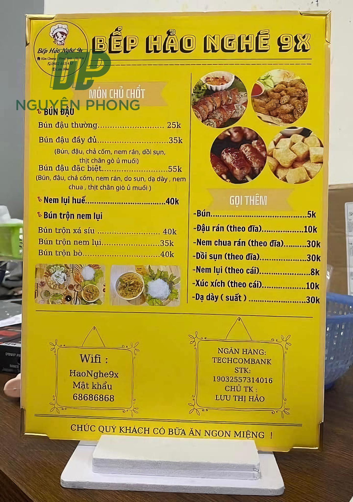 kích thước menu