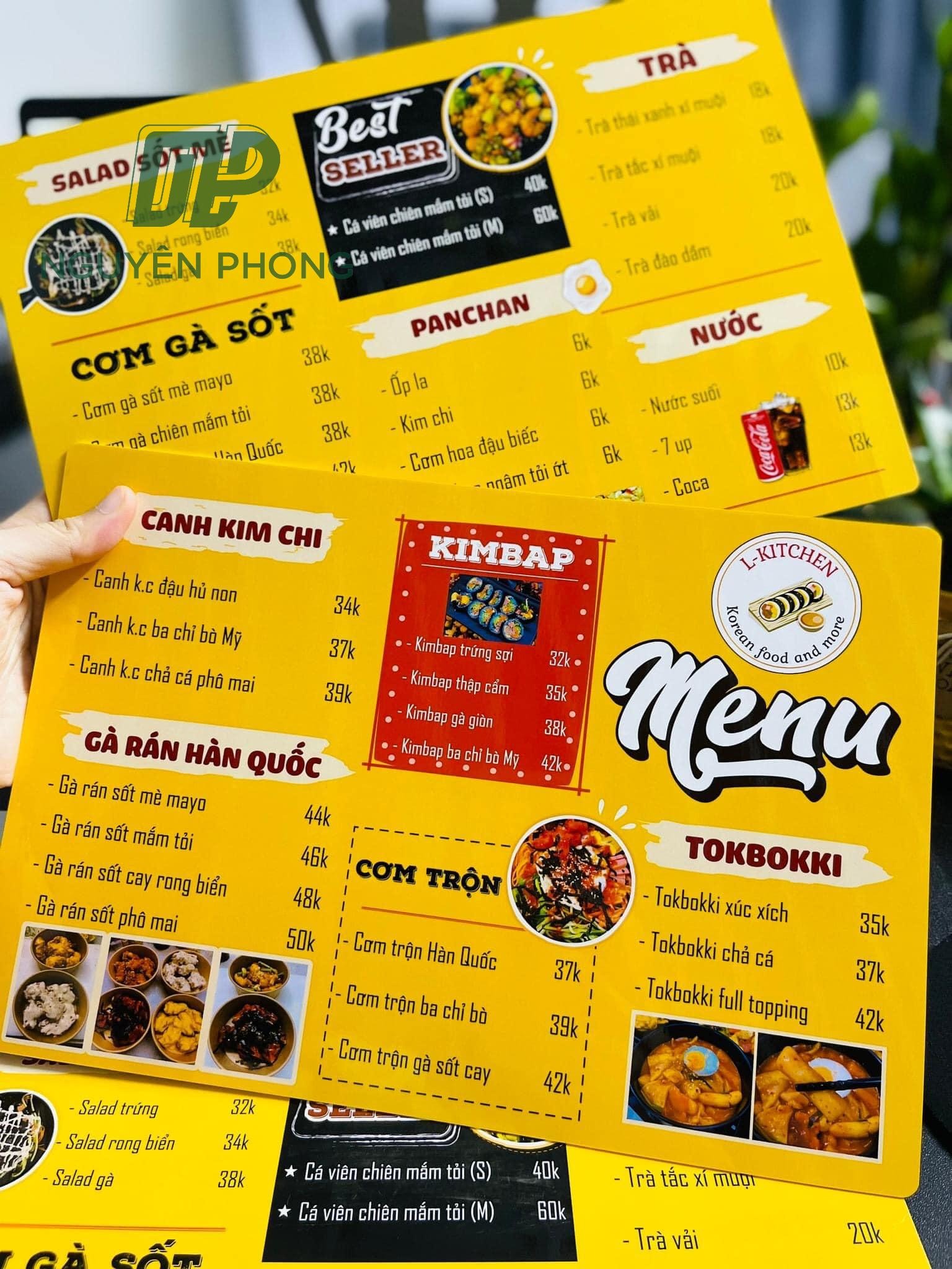 kích thước menu