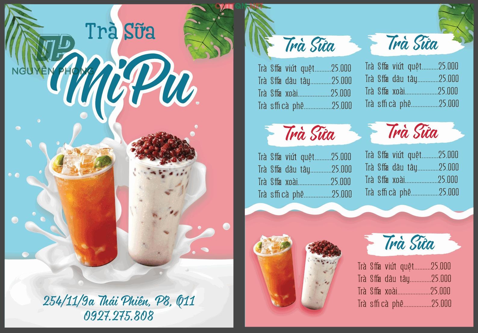 menu trà sữa