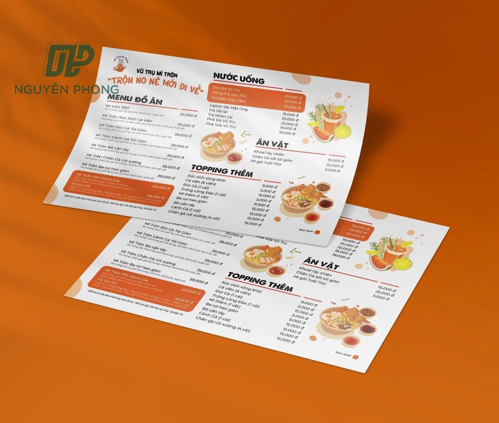 menu trà sữa