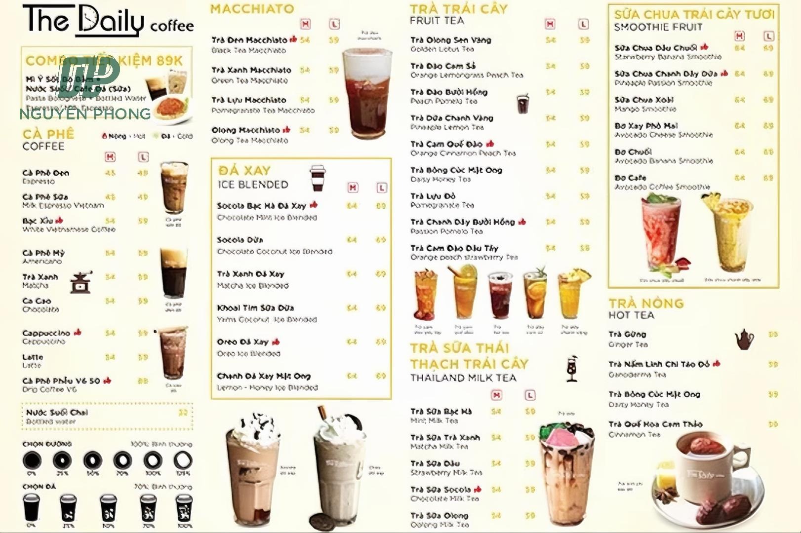 menu trà sữa