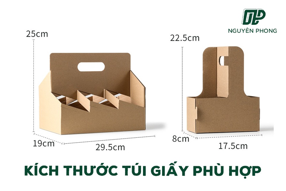 Kích thước túi giấy sẽ phụ thuộc vào kích thước của ly đựng đồ uống khác nhau