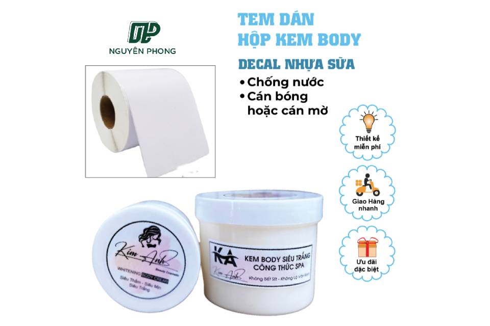 Mẫu tem kem body làm từ chất liệu nhựa